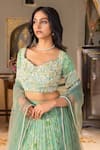 Buy_suruchi parakh_Green Georgette Woven And Embroidered Floral Pattern Sweetheart Tiered Lehenga Set