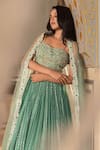Shop_suruchi parakh_Green Georgette Crepe Hand Embroidered And Woven Bead Sequin Lehenga Blouse Set_Online_at_Aza_Fashions