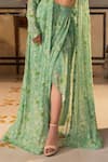 suruchi parakh_Green Georgette Printed And Hand Embellished Floral Jacket Draped Skirt Set_Online_at_Aza_Fashions