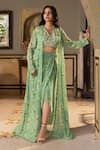 Buy_suruchi parakh_Green Georgette Printed And Hand Embellished Floral Jacket Draped Skirt Set_Online_at_Aza_Fashions