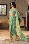 Shop_suruchi parakh_Green Georgette Printed And Hand Embellished Floral Jacket Draped Skirt Set_Online_at_Aza_Fashions