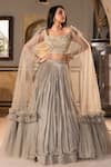 Buy_suruchi parakh_Grey Georgette Embroidered Sequins Sweetheart Neck Blouse Lehenga Set_Online_at_Aza_Fashions