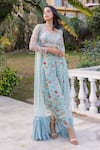 Suruchi Parakh_Blue Georgette Embroidered Floral U Neck Jacket And Dhoti Pant Set _Online_at_Aza_Fashions