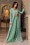 Buy_Suruchi Parakh_Green Georgette Printed And Hand Embellished Floral Jacket Open Pant Set _Online_at_Aza_Fashions