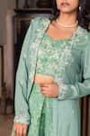 Buy_Suruchi Parakh_Green Georgette Printed And Hand Embellished Floral Jacket Open Pant Set 