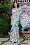 Suruchi Parakh_Blue Georgette Pre-draped Flower Vine Print Saree With Blouse_Online_at_Aza_Fashions