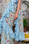 Suruchi Parakh_Blue Georgette Pre-draped Flower Vine Print Saree With Blouse_at_Aza_Fashions