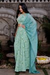 Suruchi Parakh_Green Georgette Printed And Hand Embellished Floral Pre-draped Saree & Blouse Set _Online_at_Aza_Fashions