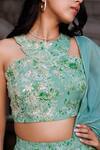 Suruchi Parakh_Green Georgette Floral Print Pre-draped Saree And Blouse Set_at_Aza_Fashions