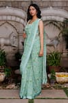 Buy_Suruchi Parakh_Green Georgette Printed And Hand Embroidered Floral Pre-draped Saree & Blouse Set _Online_at_Aza_Fashions