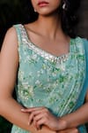 Suruchi Parakh_Green Georgette Printed And Hand Embroidered Floral Pre-draped Saree & Blouse Set _at_Aza_Fashions