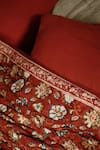 Raamae_Red 100% Cotton Hand Block Print Dahlia Quilt With Pillow Covers _Online_at_Aza_Fashions