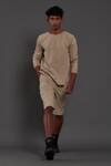 Shop_MATI_Beige 100% Cotton Knee Length Shorts _Online_at_Aza_Fashions