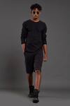 Mati_Black 100% Cotton Hand Woven T-shirt Shorts Set _at_Aza_Fashions