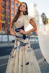 Buy_Sahil Kochhar_Beige Organza And Chiffon Embroidered Raees Applique Work Draped Gown  _Online_at_Aza_Fashions