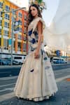 Shop_Sahil Kochhar_Beige Organza And Chiffon Embroidered Raees Applique Work Draped Gown  _Online_at_Aza_Fashions