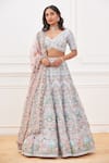 Rahul Mishra_Blue Lehenga And Blouse Shell- Silk Embroidered Floral V Gul-e-bahar Bridal Set _Online_at_Aza_Fashions