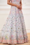 Rahul Mishra_Blue Silk Embroidery Thread Halter Floral Gown _Online_at_Aza_Fashions