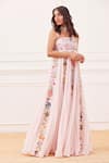 Rahul Mishra_Pink Shell- Silk Embroidered Floral Straight Heimat Hand Gown _Online_at_Aza_Fashions