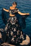 Shop_Sahil Kochhar_Black Organza Embroidery One Shoulder Raina Lehenga And Off Blouse Set _Online_at_Aza_Fashions