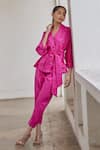 Betrue_Pink Linen Solid Lapel Collar Blazer And Pant Set  _Online_at_Aza_Fashions