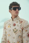 Sahil Kochhar_Cream Silk Embroidery Rashid Floral Sherwani Set _Online_at_Aza_Fashions