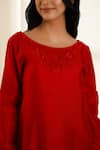 Omana By Ranjana Bothra_Red Chanderi, Organza Applique, Embroidery, Tassels Boat Farah Kurta Pant Set _Online_at_Aza_Fashions