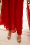 Buy_Omana By Ranjana Bothra_Red Chanderi, Organza Applique, Embroidery, Tassels Boat Farah Kurta Pant Set _Online_at_Aza_Fashions