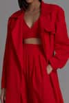 Buy_MATI_Red 100% Cotton Solid Notched Milestone Long Trench Jacket _Online_at_Aza_Fashions