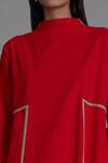 MATI_Red 100% Cotton High Neck Solid Piping Dress_Online_at_Aza_Fashions