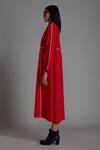 Shop_MATI_Red 100% Cotton High Neck Solid Piping Dress_Online_at_Aza_Fashions