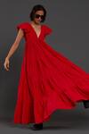 Shop_Mati_Red 100% Cotton Plunge V Neck Solid Gown _Online_at_Aza_Fashions