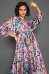 Redefine_Pink Cotton Silk Abstract V Neck Pattern Print Kimono Dress_Online_at_Aza_Fashions
