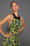 Redefine_Green Cotton Silk Canopy Halter Print Sleeveless Dress_Online_at_Aza_Fashions