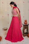 Redpine Designs_Fuchsia Georgette Hand Embroidered Mirror Round Pleated Lehenga Set _Online_at_Aza_Fashions