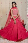 Buy_Redpine Designs_Fuchsia Georgette Hand Embroidered Mirror Round Pleated Lehenga Set _Online_at_Aza_Fashions