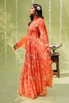 Buy_Redpine Designs_Orange Viscose Georgette Printed Floral V Hand Embroidered Anarkali With Dupatta _Online_at_Aza_Fashions