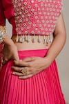 Redpine Designs_Fuchsia Georgette Hand Embroidered Mirror Round Pleated Lehenga Set _at_Aza_Fashions