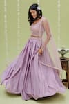 Buy_Redpine Designs_Purple Crepe Georgette, Dupatta  Net Cutdana, Sequins, Pleated Lehenga Set _Online_at_Aza_Fashions