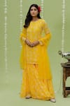 Redpine Designs_Yellow Viscose Georgette Printed Floral Round Kurta Sharara Set _at_Aza_Fashions