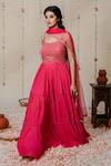 Redpine Designs_Fuchsia Georgette Hand Embroidered Mirror Round Anarkali With Dupatta _Online_at_Aza_Fashions