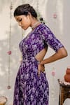 Redpine Designs_Purple Viscose Georgette Printed Floral V Neck Jumpsuit _Online_at_Aza_Fashions