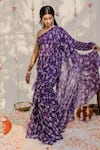 Redpine Designs_Purple Viscose Georgette Printed Floral One Pre-draped Saree With Blouse _Online_at_Aza_Fashions