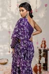 Shop_Redpine Designs_Purple Viscose Georgette Printed Floral One Pre-draped Saree With Blouse _Online_at_Aza_Fashions