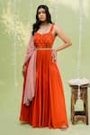 Redpine Designs_Orange Viscose Georgette Chevron, Cutdana, Embroidered Anarkali With Dupatta _Online_at_Aza_Fashions