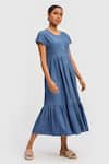 Reistor_Blue Tencel Plain Round Neck Tiered Shirt Dress _Online_at_Aza_Fashions