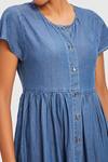 Shop_Reistor_Blue Tencel Plain Round Neck Tiered Shirt Dress _Online_at_Aza_Fashions