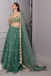 RIA SHAH LABEL_Green Organza Embroidered Floral Sweetheart Neck Lehenga Set _Online_at_Aza_Fashions