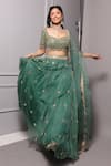 Buy_RIA SHAH LABEL_Green Organza Embroidered Floral Sweetheart Neck Lehenga Set _Online_at_Aza_Fashions