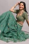 Buy_RIA SHAH LABEL_Green Organza Embroidered Floral Sweetheart Neck Lehenga Set 